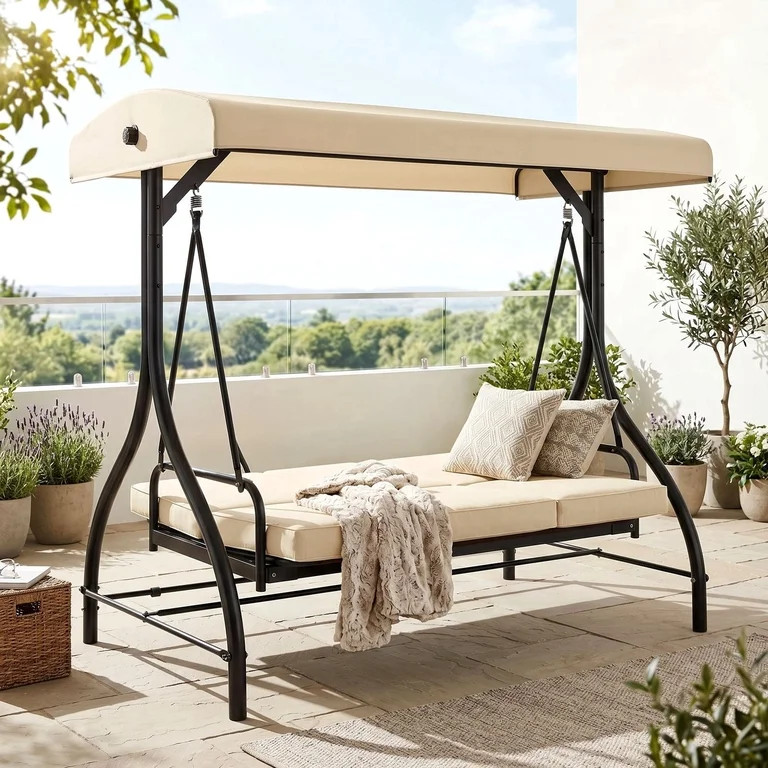 TLSUNNY Canopy Swing Chair Set, 3-Seat Outdoor Swing Chair with Stand & Removable Seat Cushion, f... | Walmart (US)