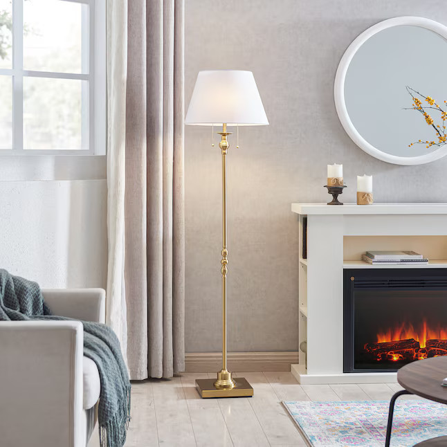 KAWOTI Modern Gold Floor Lamp with White Fabric Drum Shade - Pull-chain Switch, 60.5 Inches Tall | Lowe's