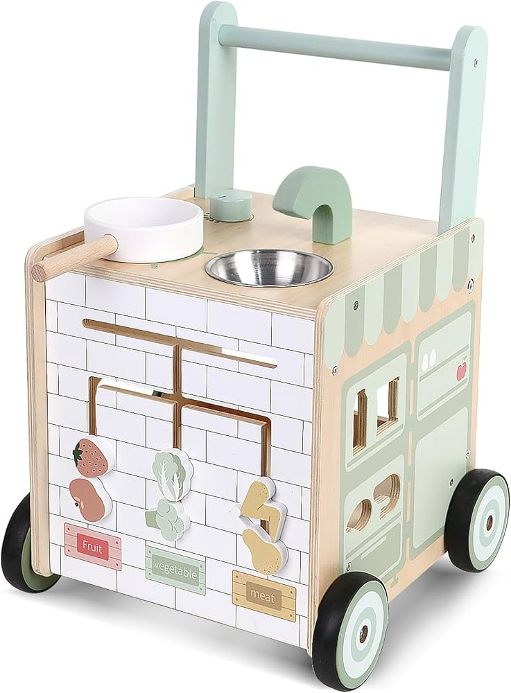 Asweets 8 in 1 Wooden Play Kitchen Baby Walker Push and Pull Learning Activity Walker for Boys an... | Amazon (US)