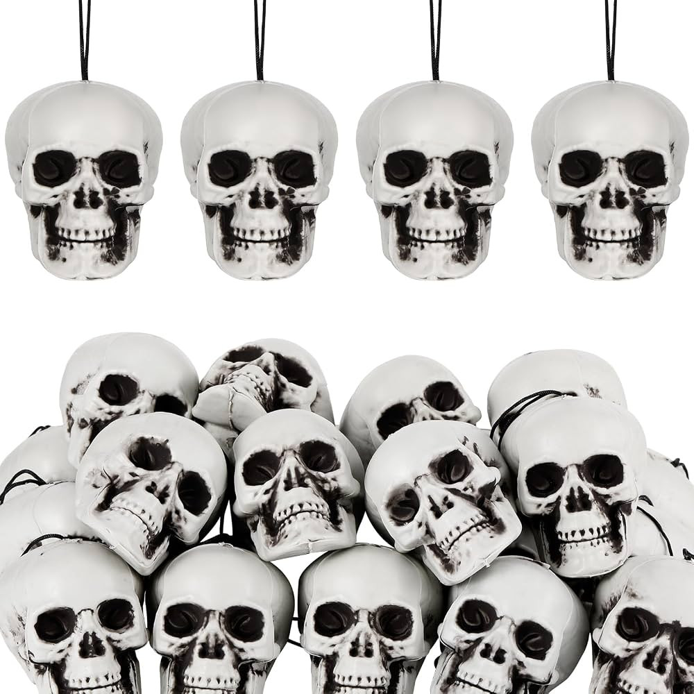 24 Pcs Halloween Skull Hanging Tree Ornament Decor Plastic Mini Halloween Skulls Heads Small Real... | Amazon (US)