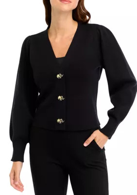 Crown & Ivy Women's Solid V-Neck Cardigan, Black, X-Large | Belk