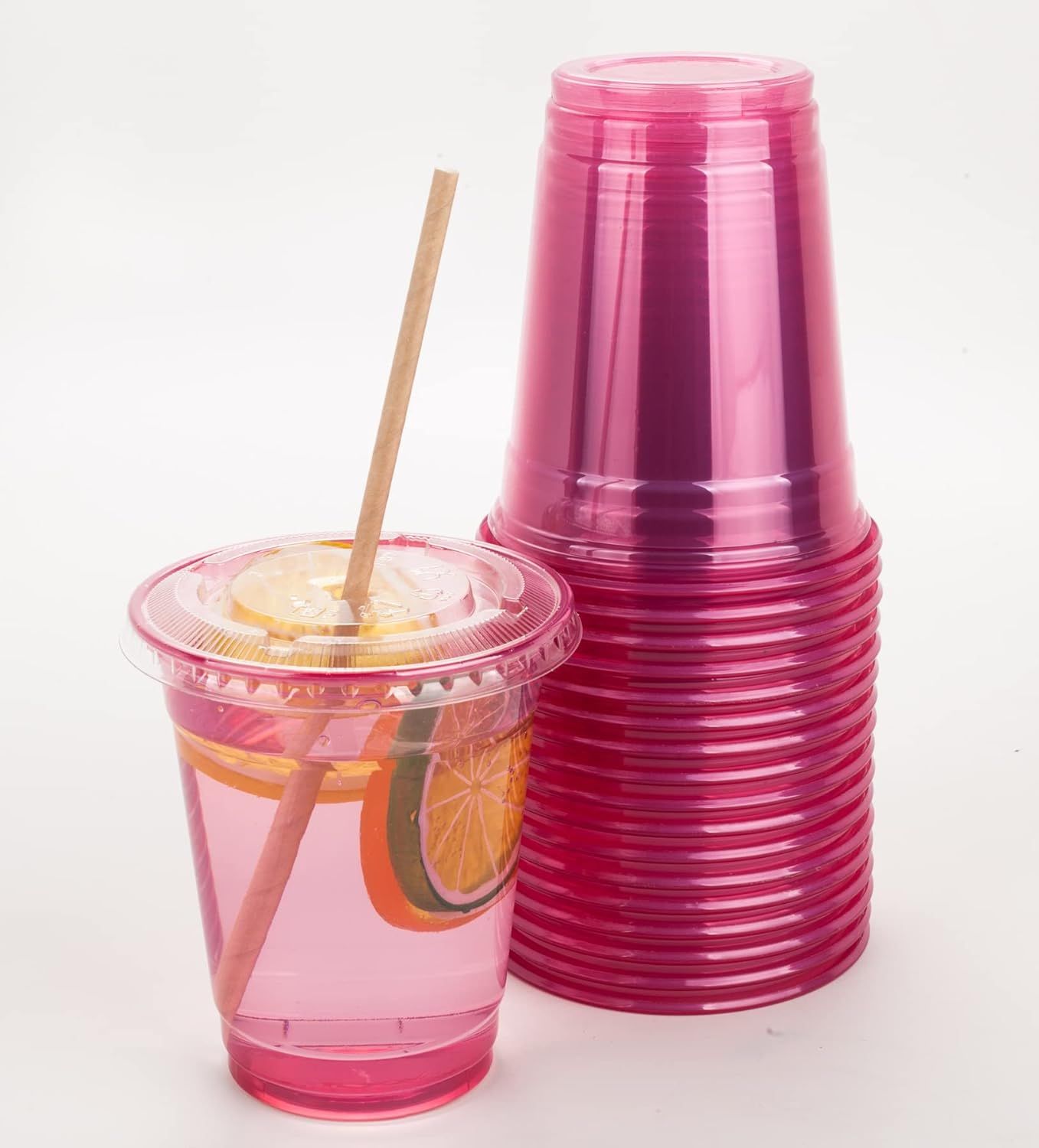 GOLDEN APPLE, color cups series 12oz 30sets Pink Red Plastic cups with Clear Flat lids X hole (30... | Amazon (US)