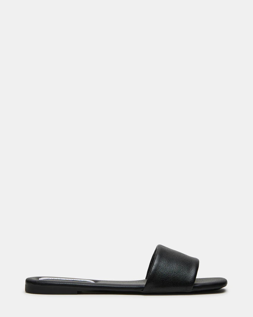 EMERIE Black Leather Slide Sandal | Women's Sandals | Steve Madden (US)