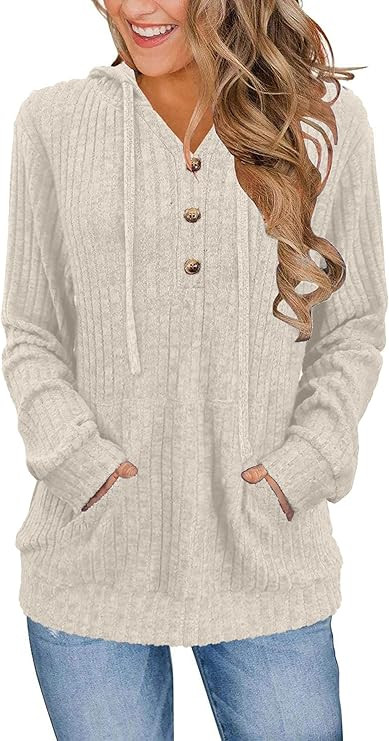 XMTOPYE Sweaters for Women Henley Neck Hoodies Fashion Clothing Pullover | Amazon (US)