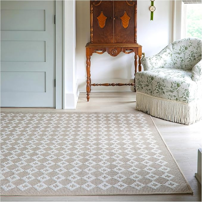 Jenni Yolo Home Mae Area Rug - 5'3" x 7'0" Rectangle in Tan, Stain Resistant, Non-Shedding, Easy ... | Amazon (US)