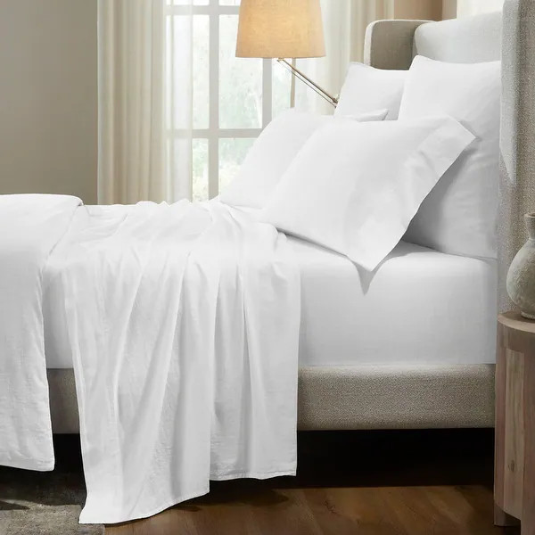Superior Chloe 100% Cotton Percale Linen Texture Sheet Set - King - White | Bed Bath & Beyond