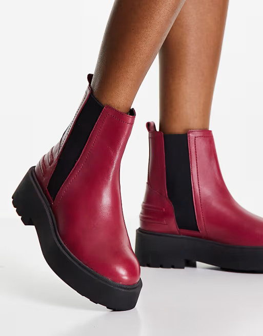 ASOS DESIGN Arthur leather padded chelsea boots in red | ASOS (Global)