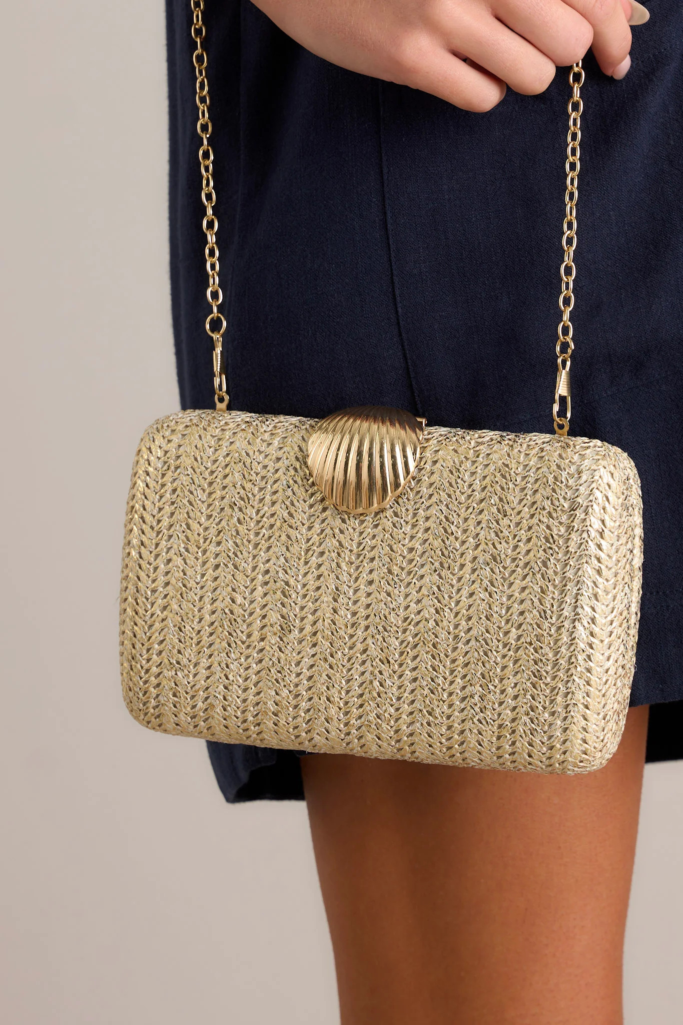 Lost In Time Natural Gold Woven Clutch | Red Dress