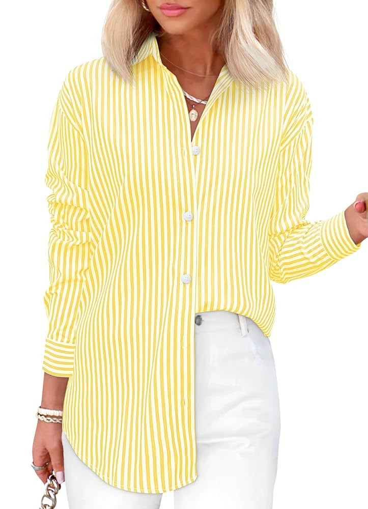 Diosun Womens Striped Button Down Shirts Classic Long Sleeve Stylish Collared Office Work Blouses... | Amazon (US)