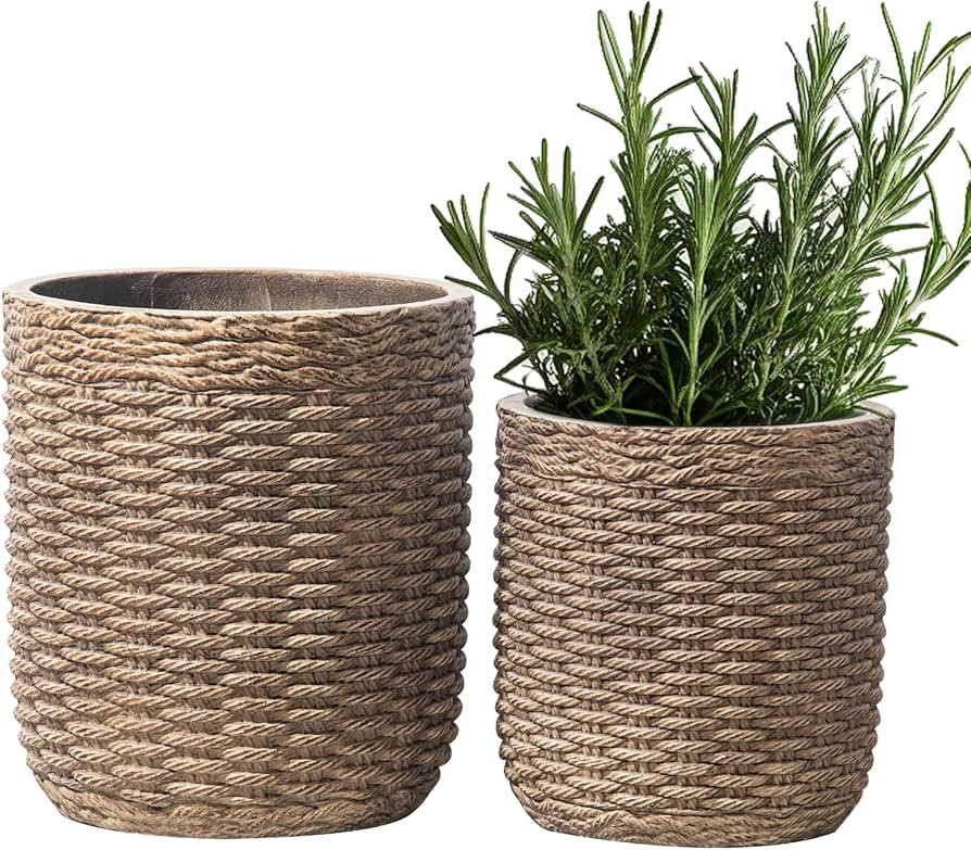 Yundu Concrete Planter Set of 2, The planters for Outdoor Plants, 14.5 & 12 inch pots for Plants,... | Amazon (US)