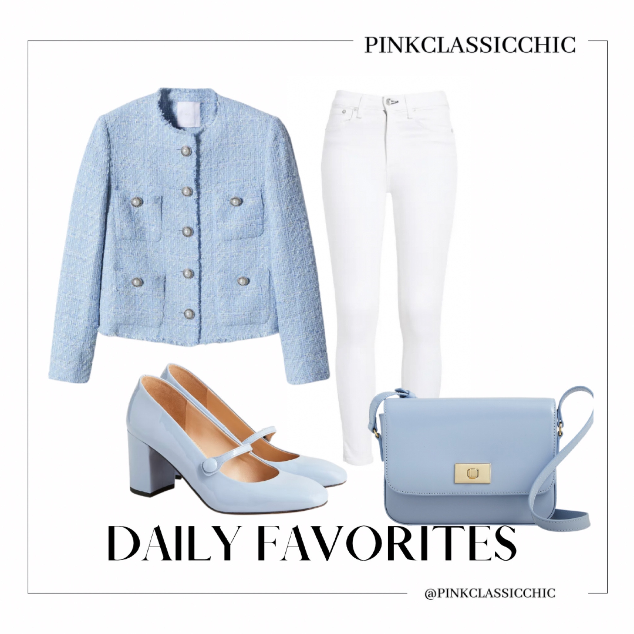 Classy spring looks, outfit inspo, casual looks, classy outfits, casual fashion, tweed jacket, Mary Jane shoes, blue bag, white jeans, jeans, work looks, work outfits, work wear #competition

#LTKunder100 #LTKsalealert #LTKFind