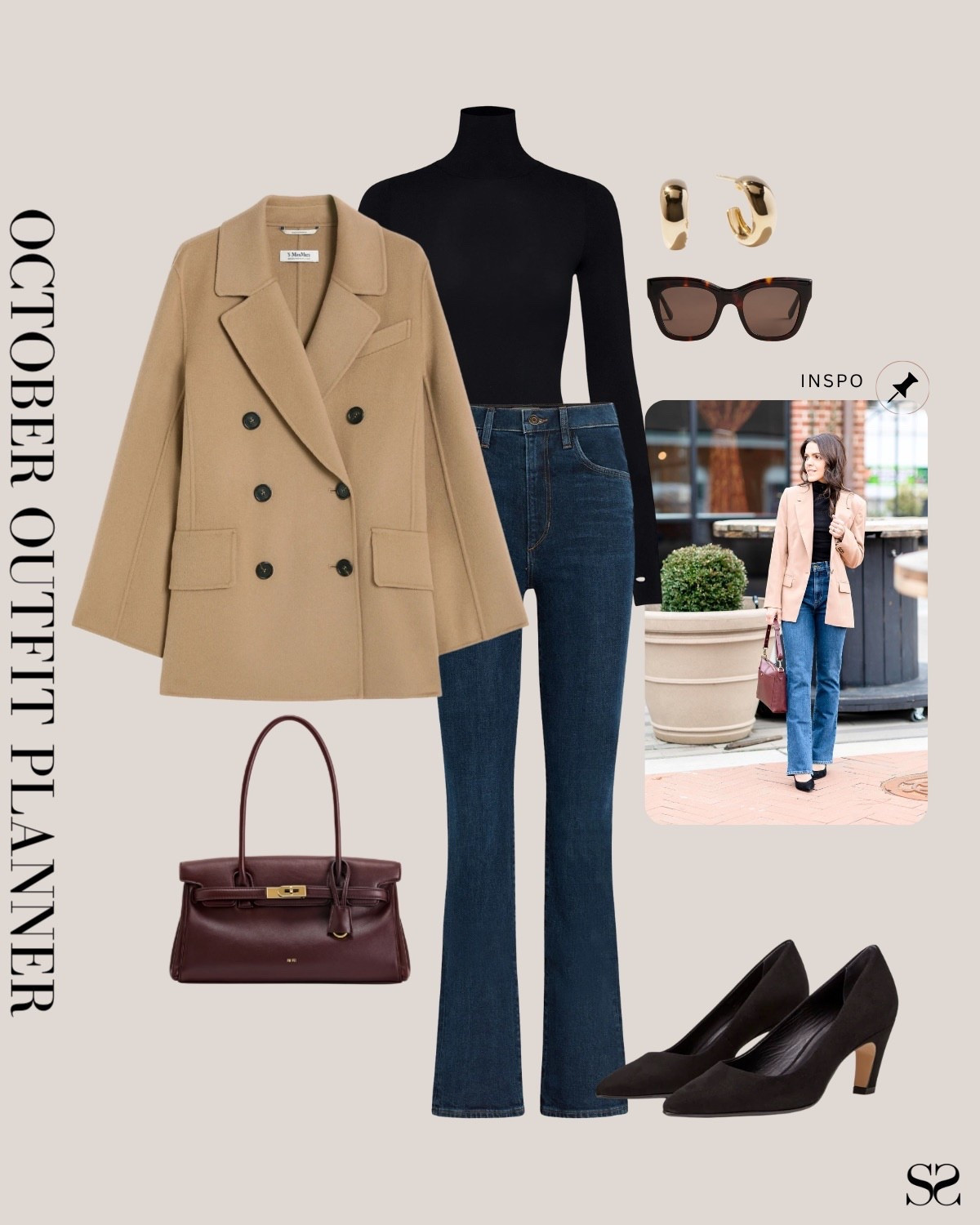 Monthly outfit planner NOVEMBER: Fall outfits | peacoat, turtleneck bodysuit, bootcut jean, heels, burgundy bag

#falloutfit #classicstyle #casualstyle #thanksgivingoutfit #holidayoutfit 

#LTKSeasonal #LTKStyleTip #LTKHoliday