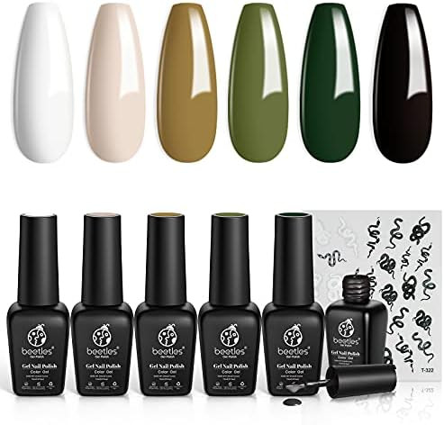 Beetles Gel Nail Polish Kit- 6 Colors Viper's Kiss Collection White Black Nude Dark Green Gel Pol... | Amazon (US)