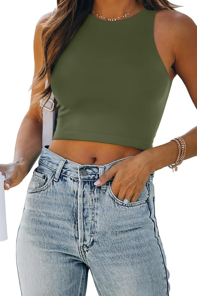 EFAN Womens Sexy Sleeveless Double Lined Crop Tops Workout Cute Tight Racerback Tank Tops Summer ... | Amazon (US)