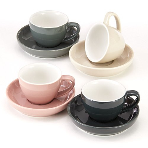 Espresso Cups and Saucers by Easy Living Goods - 3-Ounce Demitasse for Coffee, Set of 4, Assorted Co | Amazon (US)