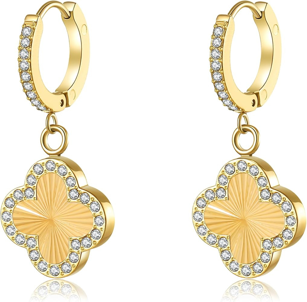 Clover Earrings for Women 18K Gold Plated Four Leaf Clover Hoop Earrings Simple Lucky Drop Jewelr... | Amazon (US)