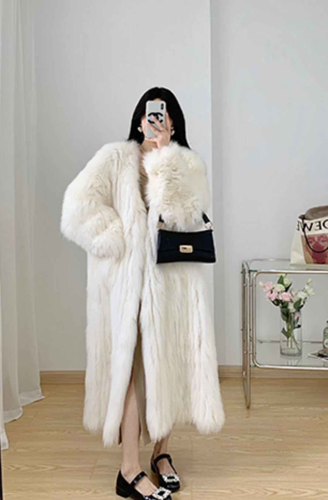 Women's Full Length Cozy Fox Fur Coat in White and Grey - Etsy | Etsy (US)