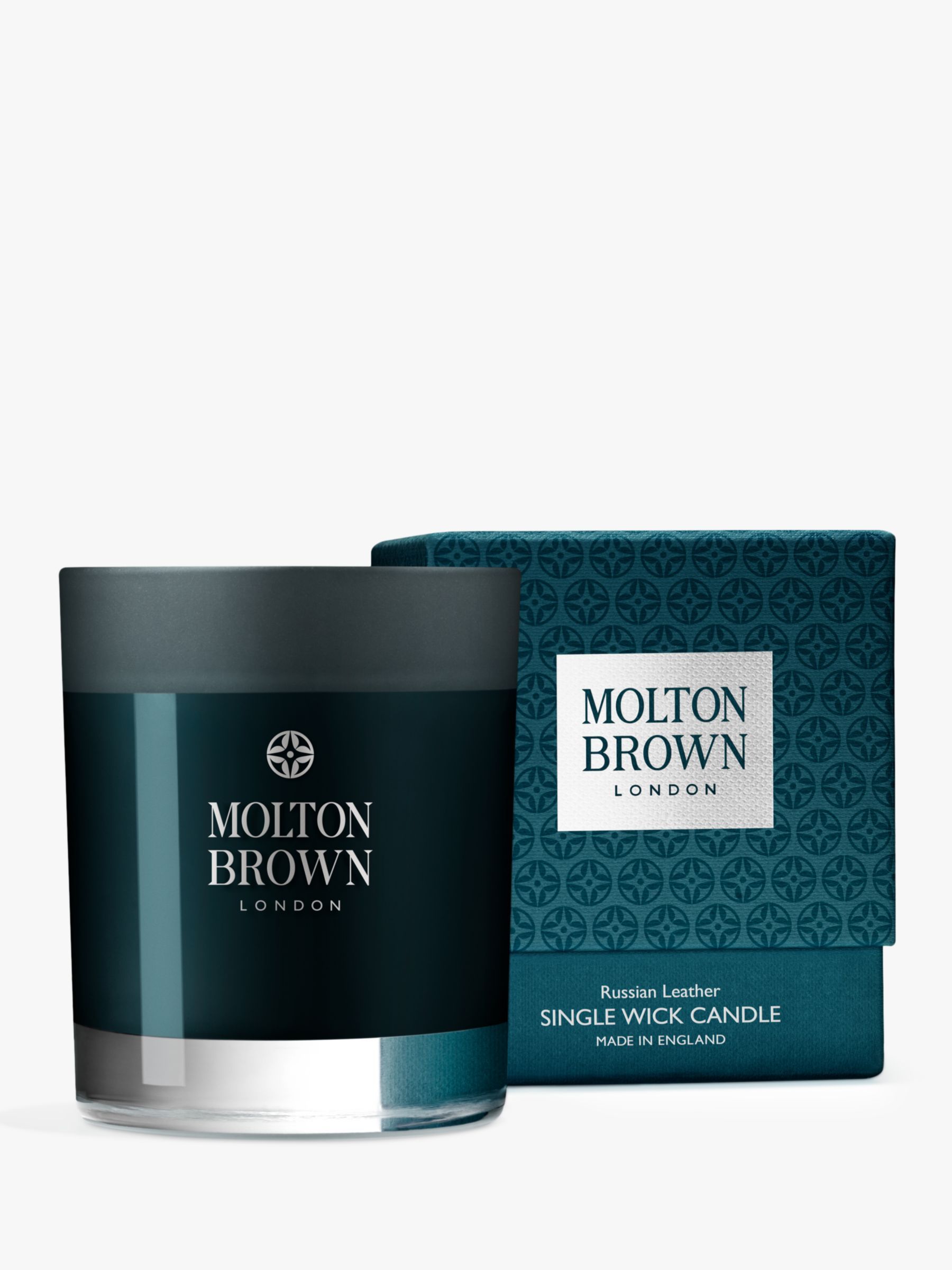 Molton Brown Russian Leather Single Wick Scented Candle, 180g | John Lewis (UK)