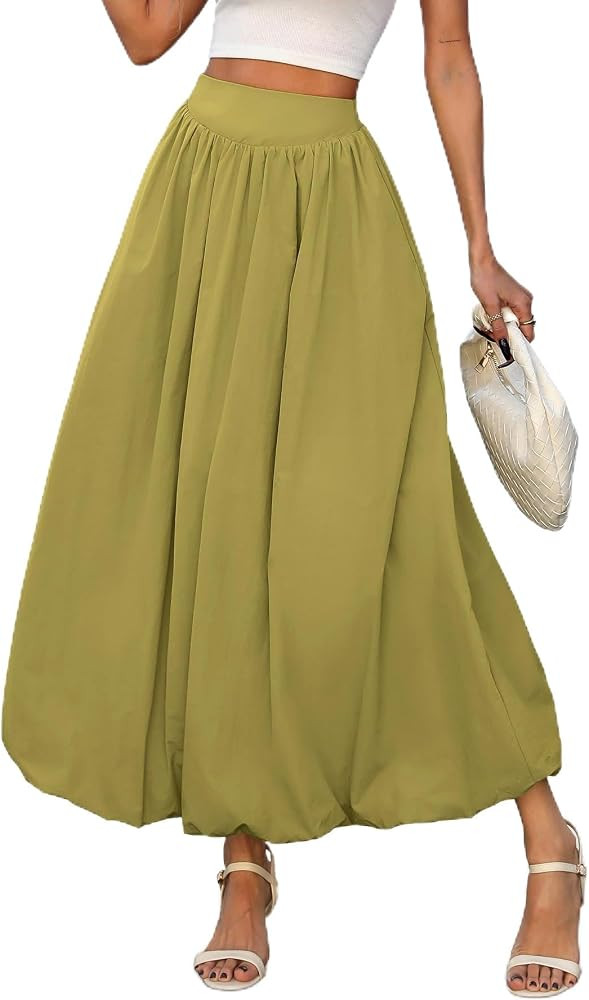SKAYS Women's Bubble Skirt Balloon Drop Waist Maxi Long A Line Elastic High Waisted Puffy Summer ... | Amazon (US)
