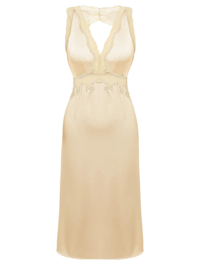 1950s Lace Backless V-Neck Satin Sleepwear | Retro Stage