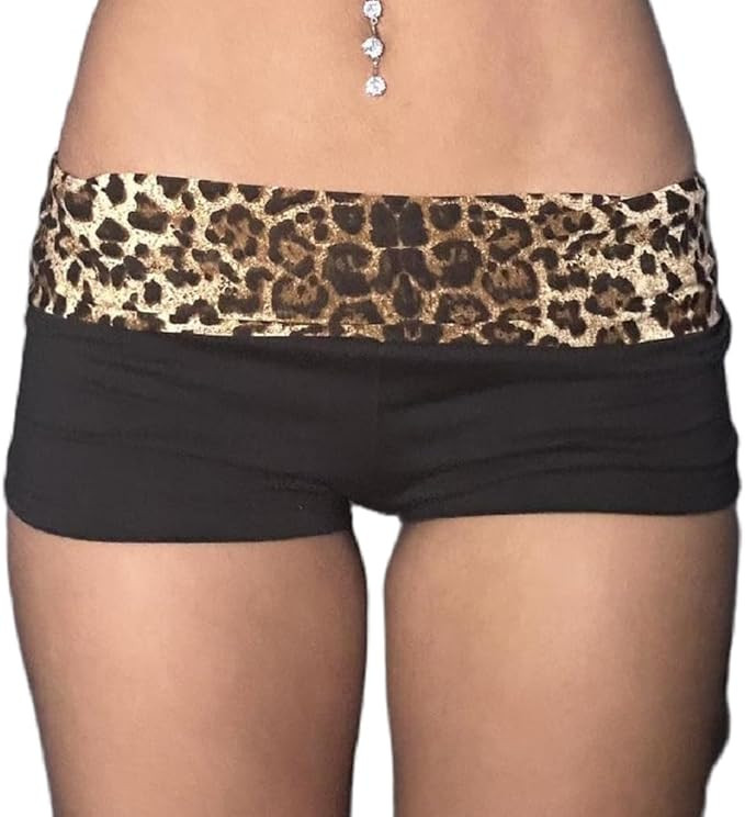 Women Leopard Print Micro Shorts Low Rise Fold Over Lounge Shorts Sexy Skinny Pajamas Shorts Chee... | Amazon (US)
