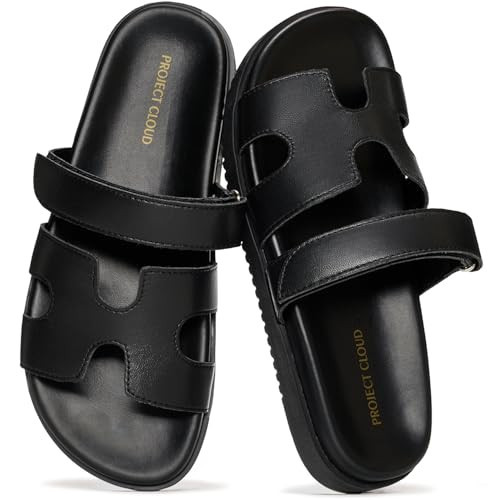 Project Cloud 100% Genuine Leather Sandals for Women Footwear - Stylish Womens Sandals with Plush & Soft Insole - Non-Slip and Water-Resistant Beach Sandals Slides for Women (Mayvy, Blk, 7.5) | Amazon (US)