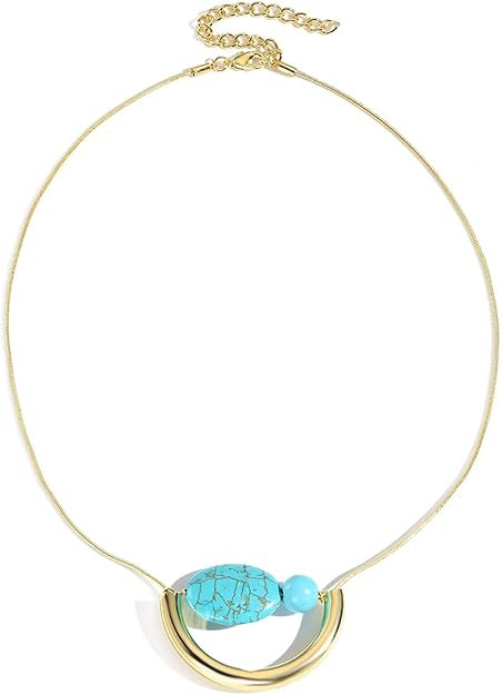 Vintage Turquoise Necklace for Women Boho Gold Chain Link Necklace Baroque Chunky Turquoise Penda... | Amazon (US)