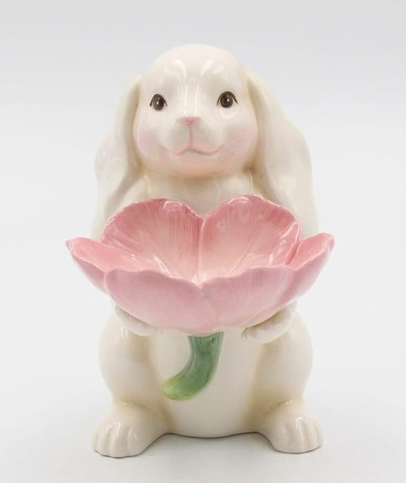 Cosmos Gifts Fine Ceramic Bunny Rabbit Holding Pink Tulip Flowers Candy Candle Plate Figurine, 6-... | Amazon (US)