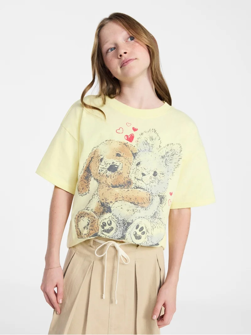 Weekend Academy Girls Oversized Graphic Tee with Short Sleeves, Sizes 4-18 | Walmart (US)