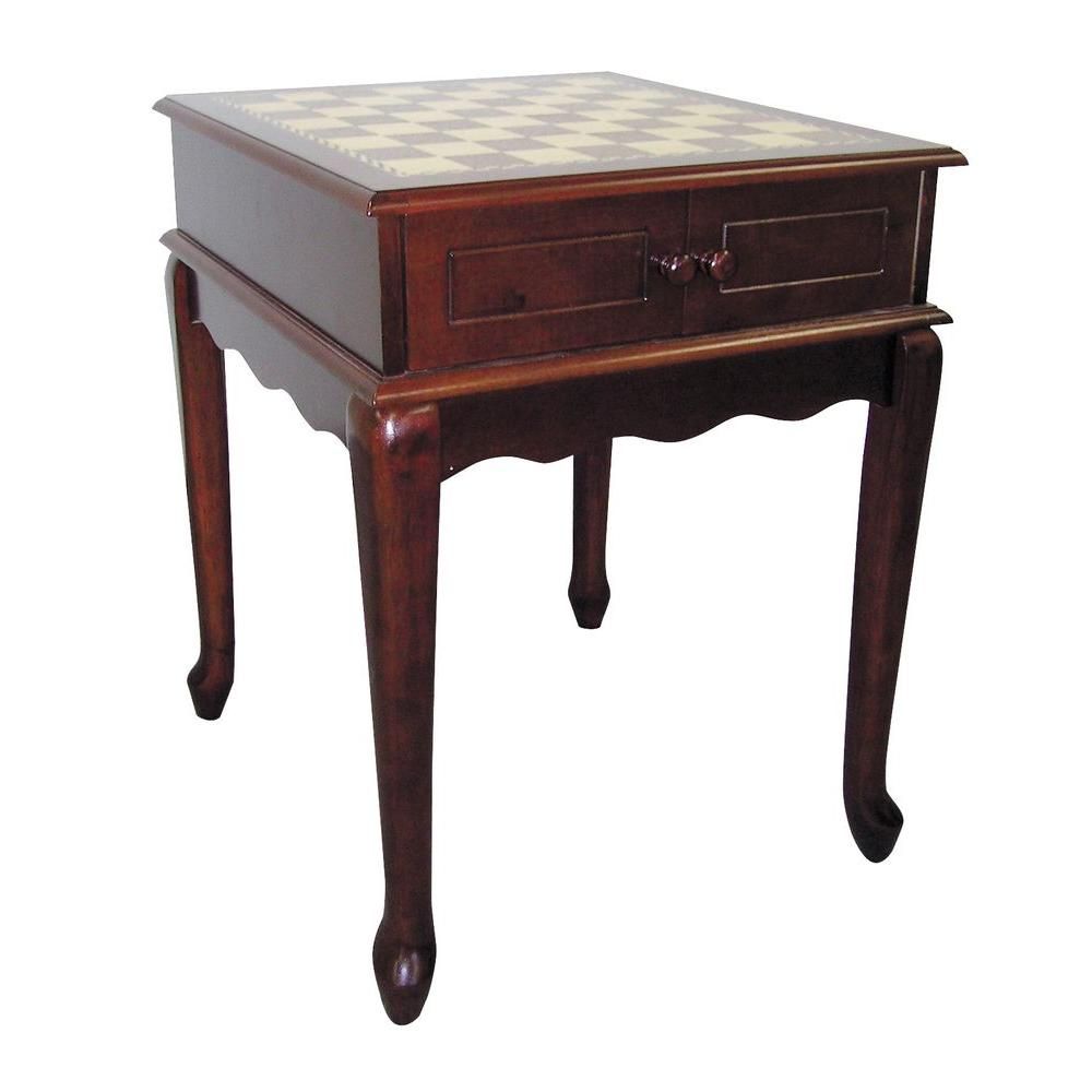 ORE INTERNATIONAL Cherry Chess End Table-H-35 - The Home Depot | The Home Depot