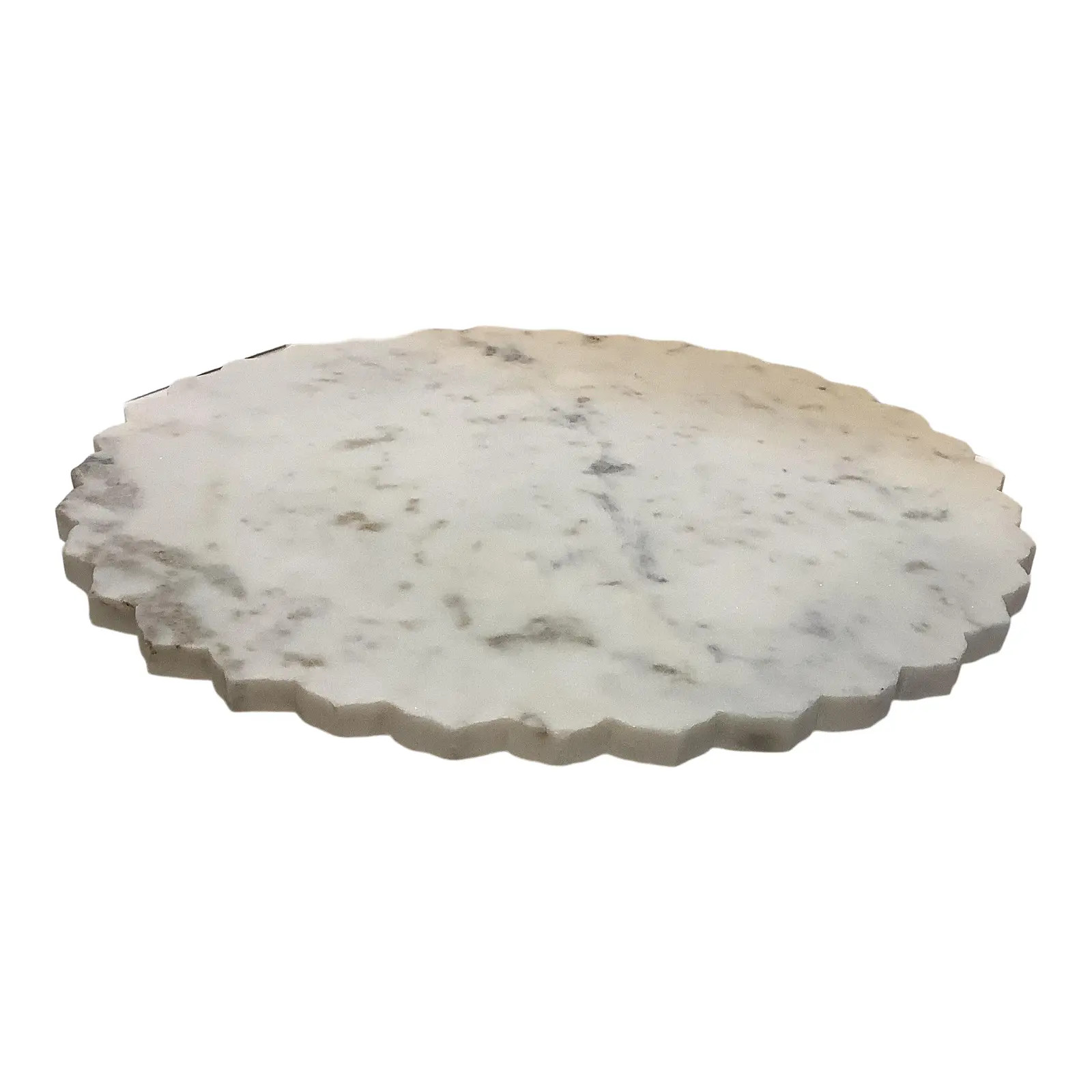 Vintage Italian Marble Slab Lazy Susan Buffet Server With Hand-Cut Scalloped Edge | Chairish