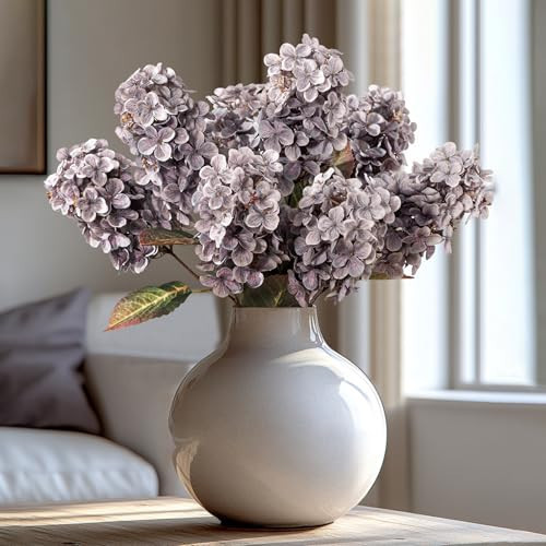 Fake Flowers Hydrangea Silk Flowers With Stems White Flowers Fake Flowers In Vase Hydrangea Artificial Flowers Winter Flowers Artificial For Decoration Vase Decor 24"（Grayish Purple ）8PCS Wthout Vase | Amazon (US)
