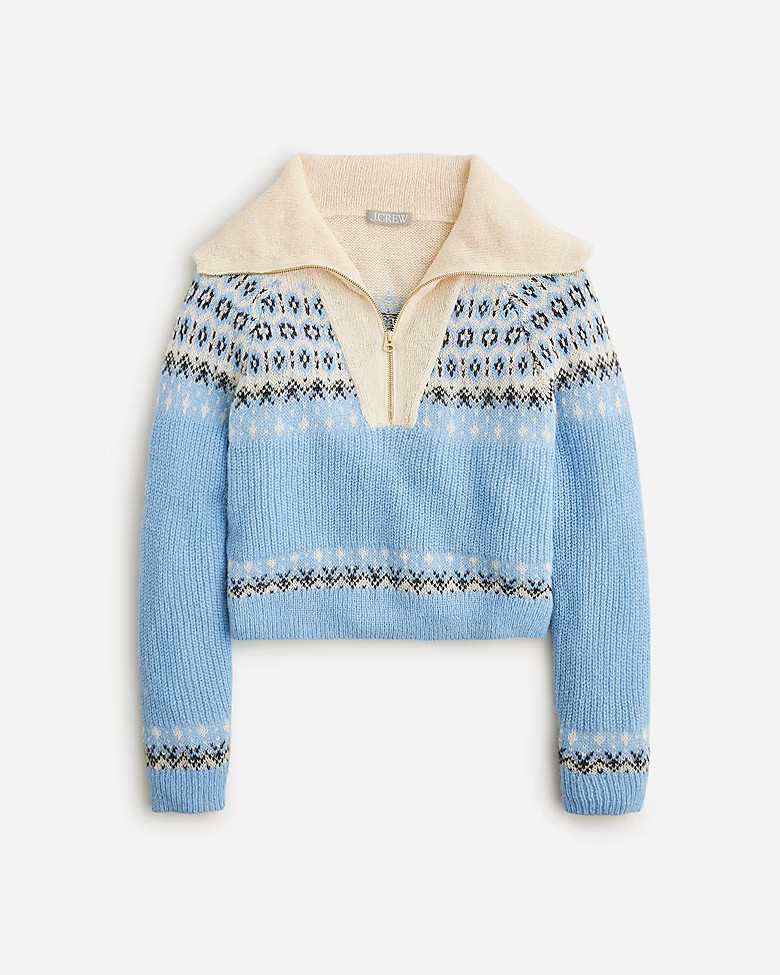 Fair Isle half-zip sweater in brushed yarn | J. Crew US