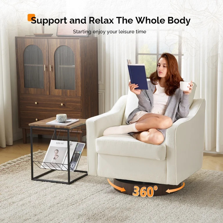 Ktaxon 360\u00b0 Swivel Accent Chair Soft Chenille Fabric Arm Chair High Resilience Cushion Ideal... | Walmart (US)