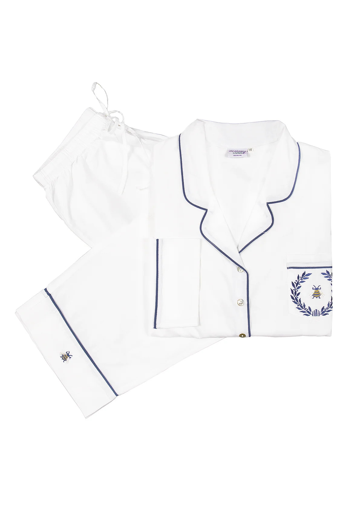 Lizzie White Cotton Pajamas with Bee Embroidery | Over The Moon