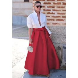 Luxurious Night Bowknot Pleated A-Line Skirt in Red | Chicwish