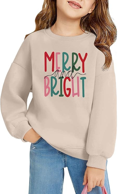 Merry and Bright Sweatshirt Kids Girl Boy Christmas Sweatshirts Holiday Xmas Long Sleeve Pullover... | Amazon (US)