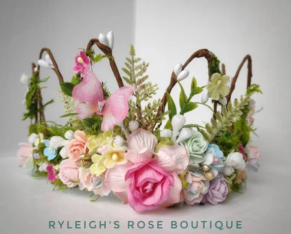 Flower Fairy Crown, Floral Princess Headband, Pastel Rainbow, Woodland Nymph Tiara, Photo Prop, M... | Etsy (US)