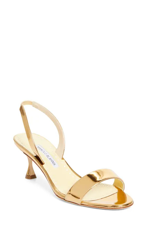Manolo Blahnik Cupisanpla Metallic Slingback Sandal in Gold at Nordstrom, Size 36 | Nordstrom