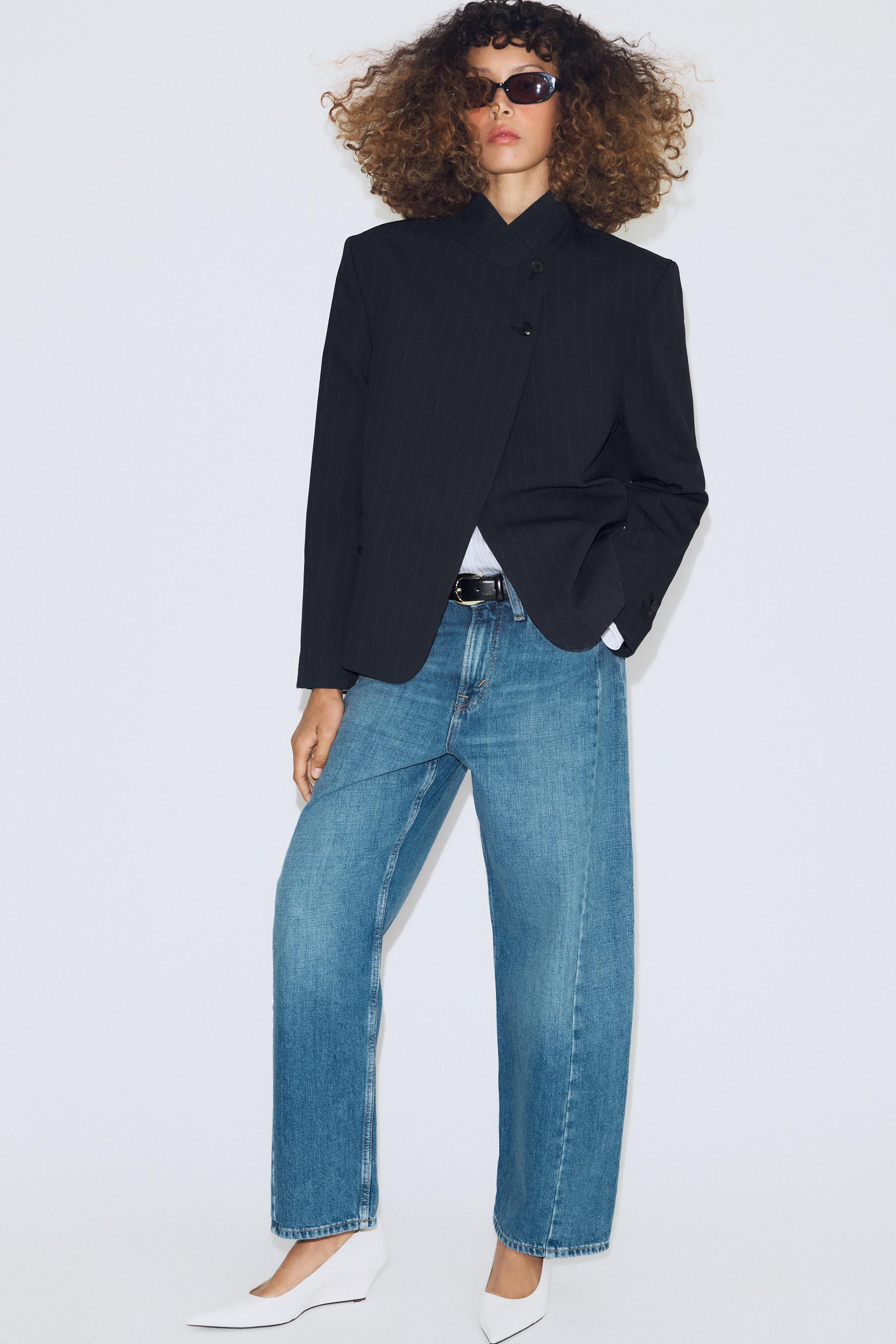 HIGH NECK PINSTRIPE BLAZER ZW COLLECTION | Zara AU