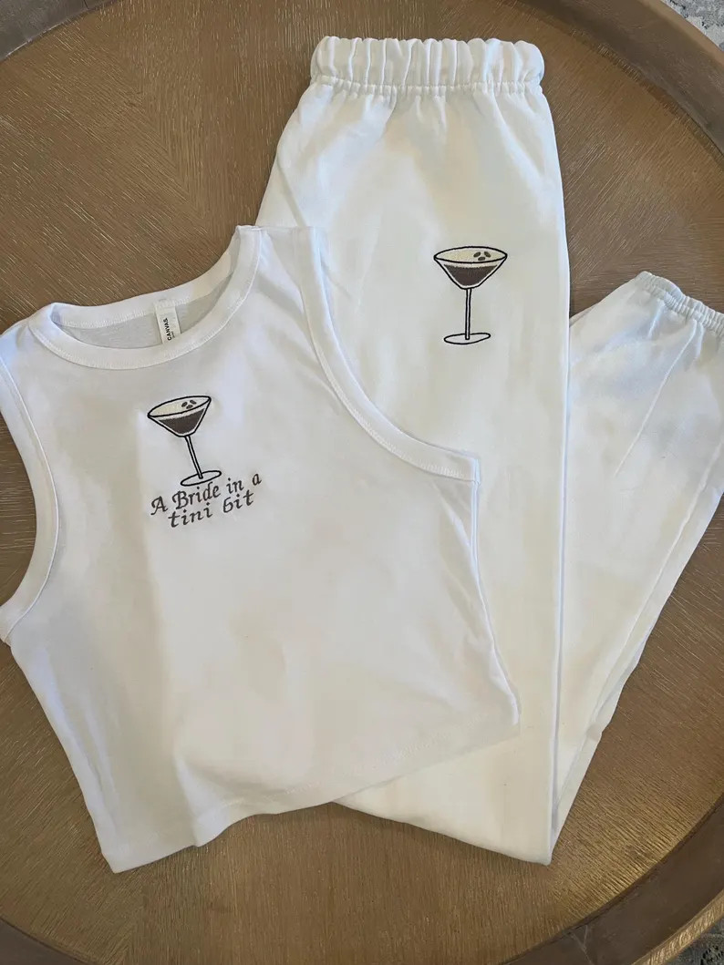 Embroidered Bridal Lounge Set, Martini Design, Bachelorette Outfit | Etsy (US)