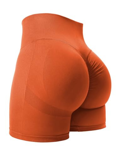 YEOREO Women High Waist Workout Yoga Gym Smile Contour Seamless Cycling Shorts Orange S | Amazon (US)