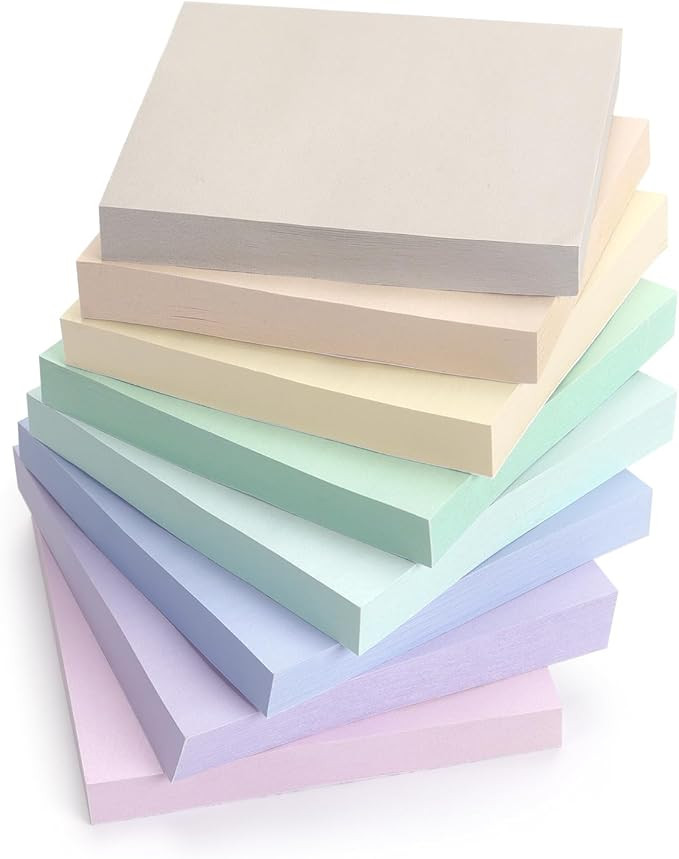 Sticky Notes 3x3 inch, 8 Pads, Pastel Colors Self-Stick Pads, Self-Adhesive Sticky Notes, 8 Pads/... | Amazon (US)