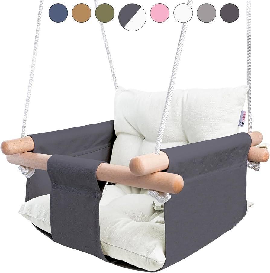 CaTeam - Canvas Baby Swing, Wooden Hanging Swing Seat Chair with Safety Belt, Durable Baby Swing ... | Amazon (US)