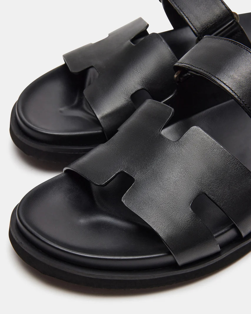 MAIVEN Black Leather Fisherman Sandal | Men's Sandals | Steve Madden (US)