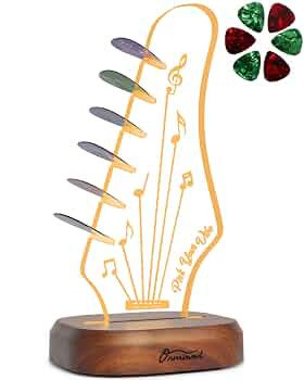 Light Up Guitar Pick Holder with 6 Picks, Acacia Wood & Acrylic Guitar Headstock Shaped Pick Hold... | Amazon (US)
