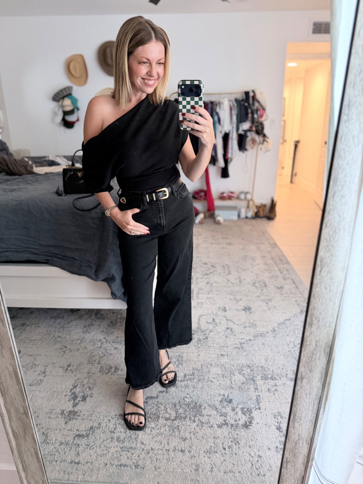 Date night outfit
.
Top is an XS 
Pants are old and a 27, a little big
Belt is an XS 
Shoes are tts
.
| date night look | all black outfit | western belt | over 40 style | petite style | reformation | quince |

#LTKOver40 #LTKPetite #LTKootd