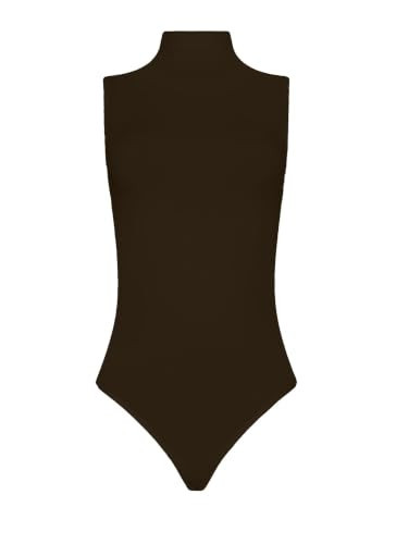 Wolford Viscose String Body For Women Seamless Bodysuit Turtleneck Sleeveless Slim Fit Elastic Reinforcements Snap Closure dark wood Brown Small | Amazon (US)