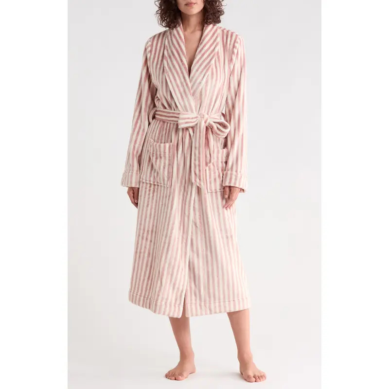 NORDSTROM RACK Stripe Plush Midi Robe in Pink Cake Swayed Stripe at Nordstrom Rack, Size Medium | Nordstrom Rack