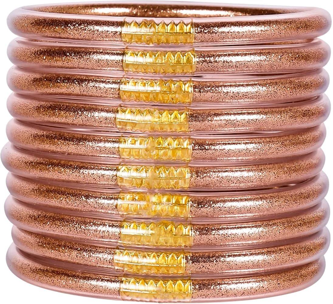 Glitter Jelly Bangle Bracelet Set - Gold Powder Lining Fashion Jewelry - Lightweight Cute Bracele... | Amazon (US)